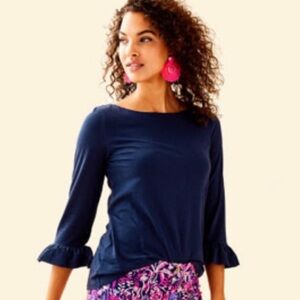 NWT Lilly Pulitzer Waverly Ruffle Top in True Navy. Size XS.